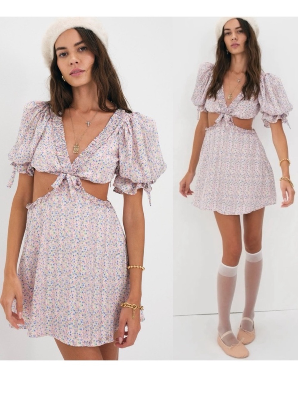 For Love & Lemons Phoebe Floral Mini Cut-Out Dress NWT $225